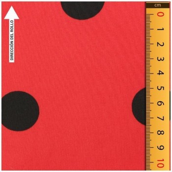 LYCRA FINA ROJA CON LUNARES NEGROS 150cm
