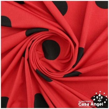 LYCRA FINA ROJA CON LUNARES NEGROS 150cm