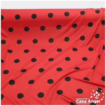 LYCRA FINA ROJA CON LUNARES NEGROS 150cm