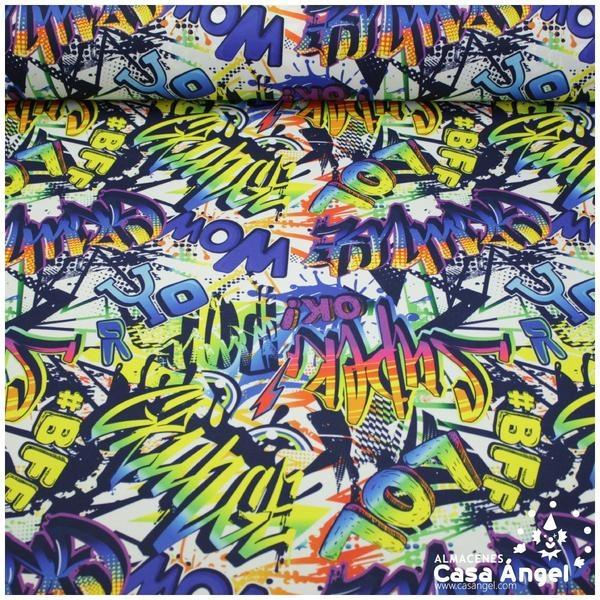 STRETCH CON ESTAMPADO DE GRAFITIS CON LETRAS MULTICOLOR 150cm