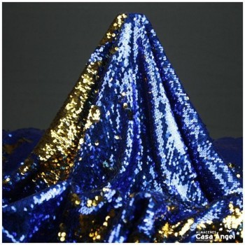 TELA LENTEJUELAS REVERSIBLES AZUL Y ORO SERIE GAYNOR 150cm