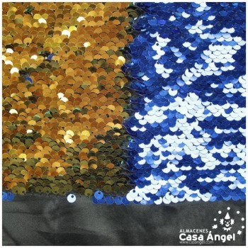 TELA LENTEJUELAS REVERSIBLES AZUL Y ORO SERIE GAYNOR 150cm