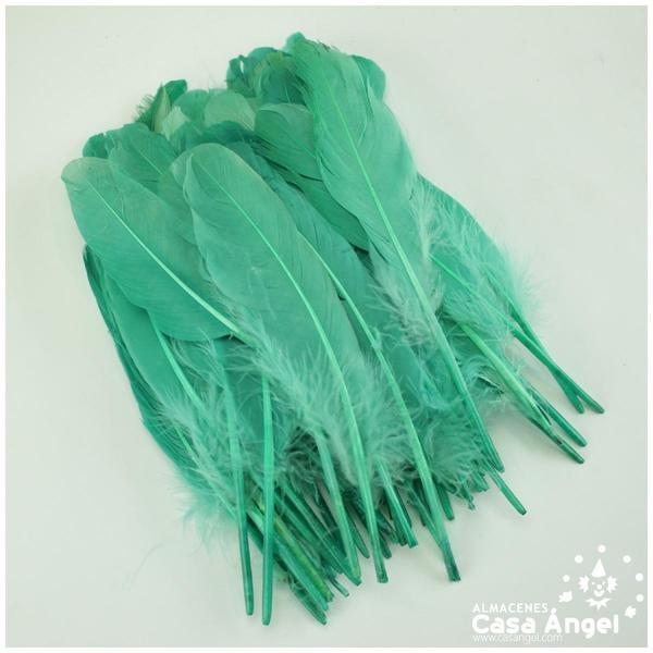 BOLSA DE 50 PLUMAS DE PATO VERDE ENTRE 12cm Y 16cm