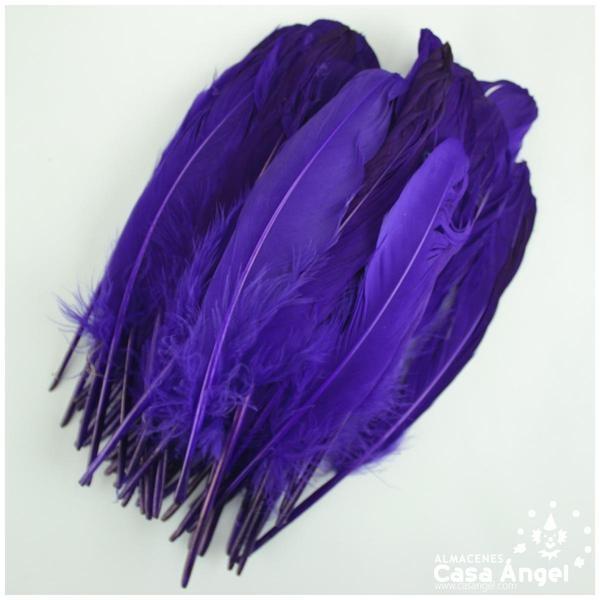 BOLSA DE 50 PLUMAS DE PATO MORADAS ENTRE 12cm Y 16cm