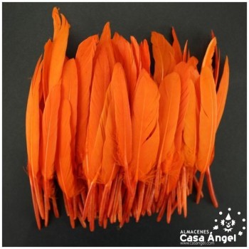 BOLSA DE 50 PLUMAS DE PATO NARANJA ENTRE 10cm Y 14cm
