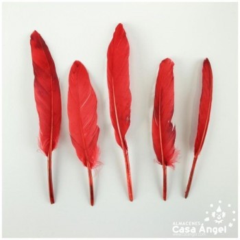 BOLSA DE 50 PLUMAS DE PATO ROJAS ENTRE 10cm Y 14cm