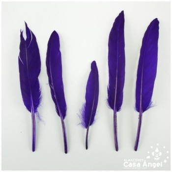 BOLSA DE 50 PLUMAS DE PATO MORADO ENTRE 10cm Y 14cm