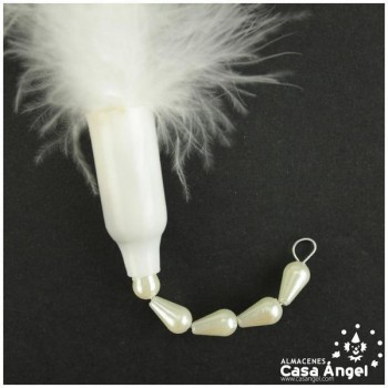 POMO COMBI DE PLUMAS BLANCAS DE MARABÚ Y PAVO REAL 30cm