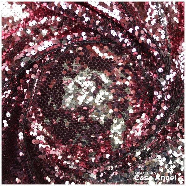 TELA DE LENTEJUELAS ROSA Y PLATA REVERSIBLES SERIE CENTELLAS 140cm