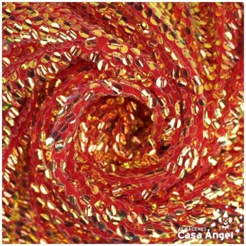 TUL ELÁSTICO DE LENTEJUELA CÓNCAVA ROJA SERIE MANGATA 125cm