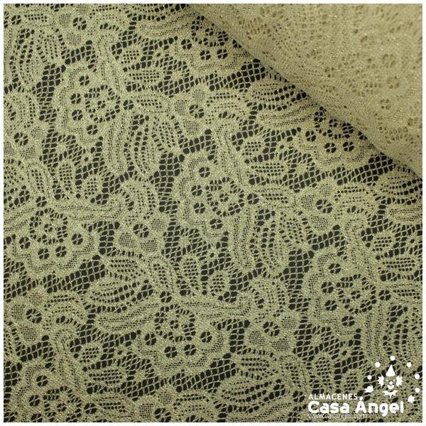 TELA DE ENCAJE BEIGE BORDADO CON LÚREX ORO SERIE LEFKARA 135cm