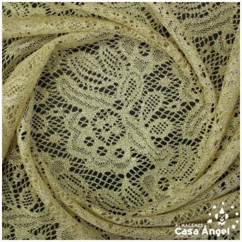 TELA DE ENCAJE BEIGE BORDADO CON LÚREX ORO SERIE LEFKARA 135cm