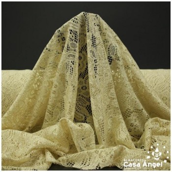 TELA DE ENCAJE BEIGE BORDADO CON LÚREX ORO SERIE LEFKARA 135cm