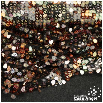 TUL CON LENTEJUELAS OVALADAS TORNASOL SERIE BOW COBRE 130cm