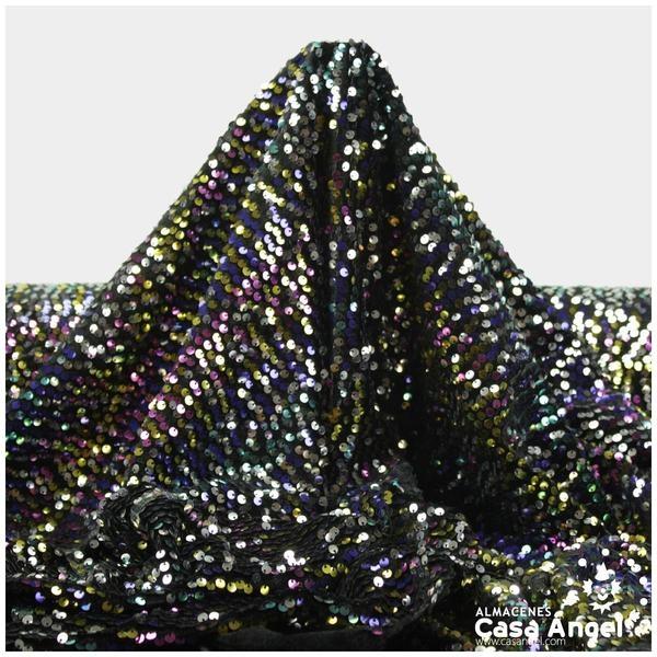 TERCIOPELO NEGRO CON LENTEJUELAS MULTICOLOR BORDADAS SERIE LEAFY 130cm