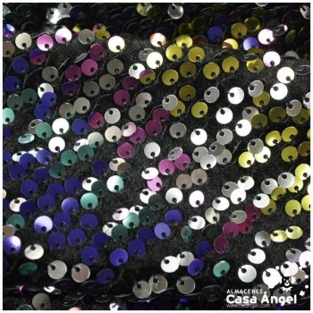 TERCIOPELO NEGRO CON LENTEJUELAS MULTICOLOR BORDADAS SERIE LEAFY 130cm