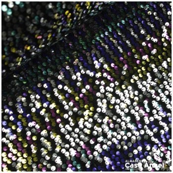 TERCIOPELO NEGRO CON LENTEJUELAS MULTICOLOR BORDADAS SERIE LEAFY 130cm
