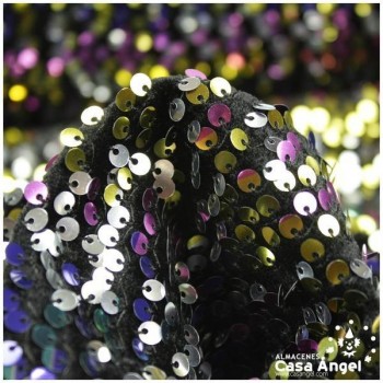 TERCIOPELO NEGRO CON LENTEJUELAS MULTICOLOR BORDADAS SERIE LEAFY 130cm