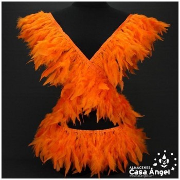 FLECO DE PLUMAS NARANJA DE PAVO CON PUNTA TAJADA 12cm