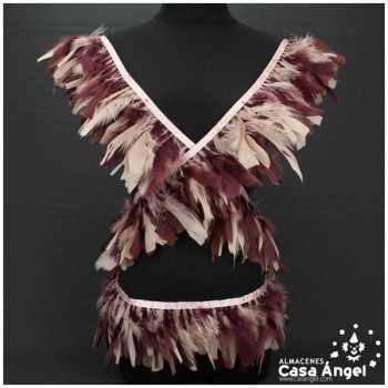 FLECO DE PLUMAS GRANATE Y BEIGE DE PAVO CON PUNTA TAJADA 12cm