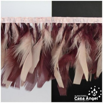 FLECO DE PLUMAS GRANATE Y BEIGE DE PAVO CON PUNTA TAJADA 12cm