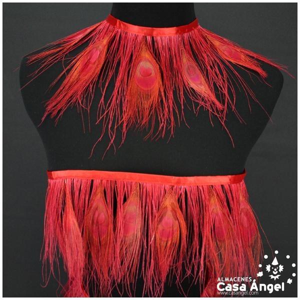 FLECO DE PLUMAS DE PAVO REAL ROJO 15cm
