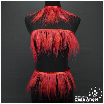 FLECO DE PLUMAS DE PAVO REAL ROJO 15cm