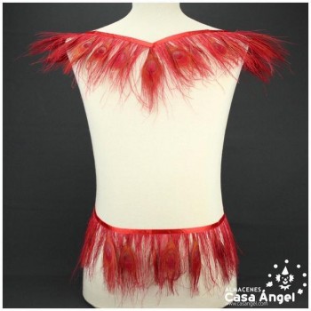 FLECO DE PLUMAS DE PAVO REAL ROJO 15cm