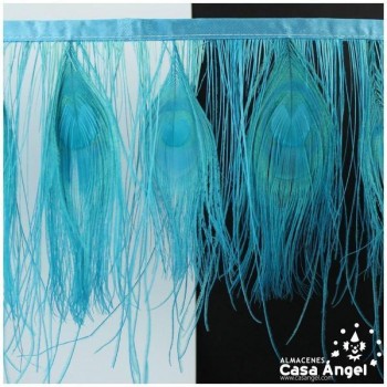 FLECO DE PLUMAS DE PAVO REAL TURQUESA 15cm