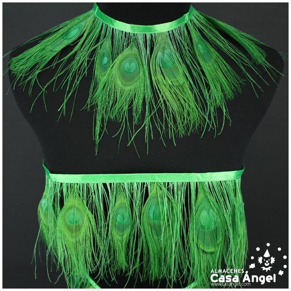 FLECO DE PLUMAS DE PAVO REAL VERDE 15cm