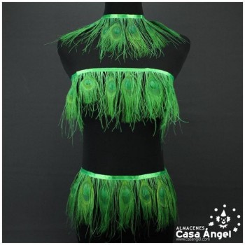 FLECO DE PLUMAS DE PAVO REAL VERDE 15cm