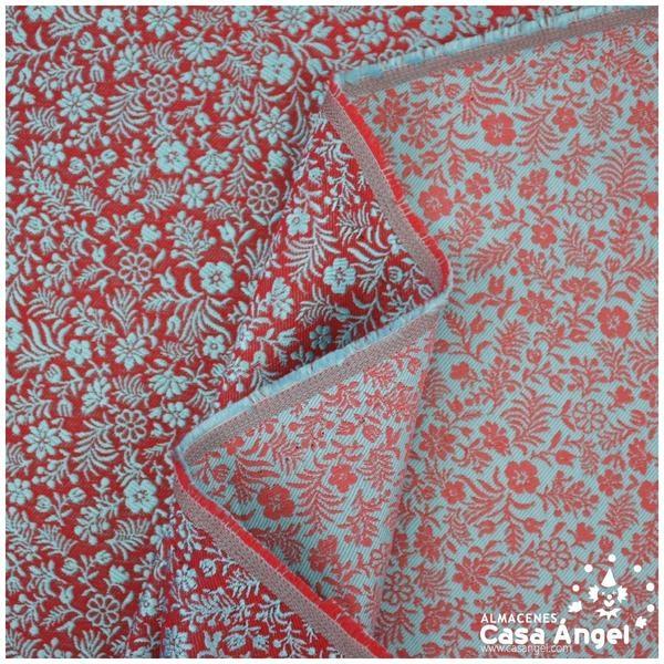 JACQUARD DE FLORES ROJAS Y TURQUESA SERIE RUZAFA 280cm