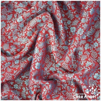 JACQUARD DE FLORES ROJAS Y TURQUESA SERIE RUZAFA 280cm