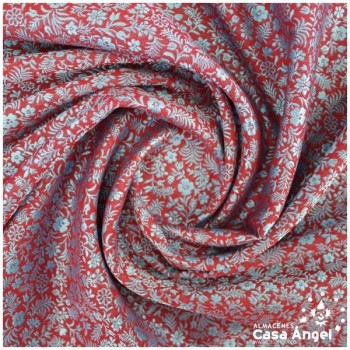 JACQUARD DE FLORES ROJAS Y TURQUESA SERIE RUZAFA 280cm