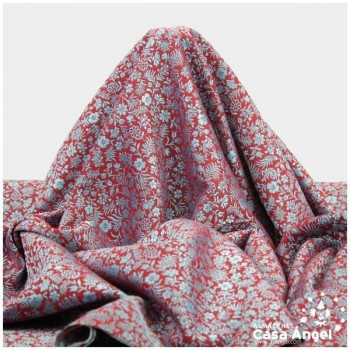 JACQUARD DE FLORES ROJAS Y TURQUESA SERIE RUZAFA 280cm
