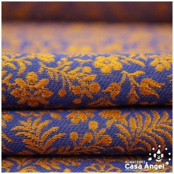 JACQUARD DE FLORES AZUL Y NARANJA SERIE RUZAFA 280cm