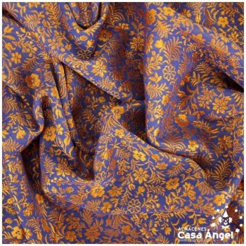 JACQUARD DE FLORES AZUL Y NARANJA SERIE RUZAFA 280cm