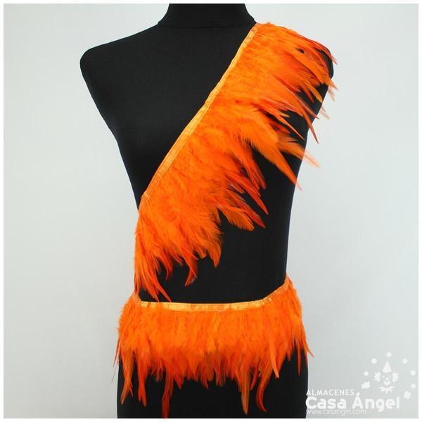 FLECO DE PLUMAS DE GALLO TINTADAS NARANJA 16cm