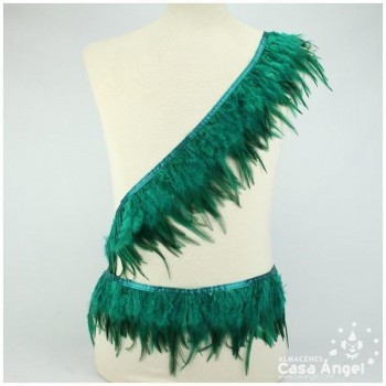 FLECO DE PLUMAS DE GALLO TINTADAS VERDE BOTELLA 16cm