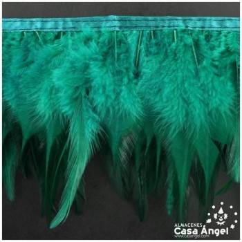 FLECO DE PLUMAS DE GALLO TINTADAS VERDE BOTELLA 16cm