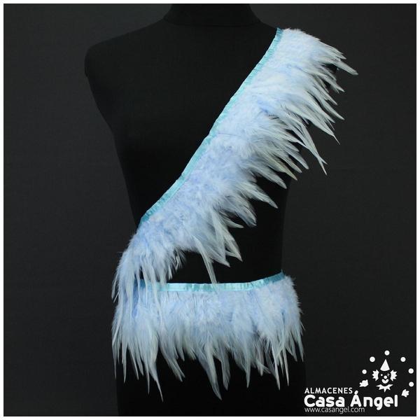 FLECO DE PLUMAS DE GALLO TINTADAS CELESTE 16cm