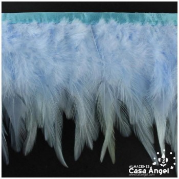 FLECO DE PLUMAS DE GALLO TINTADAS CELESTE 16cm