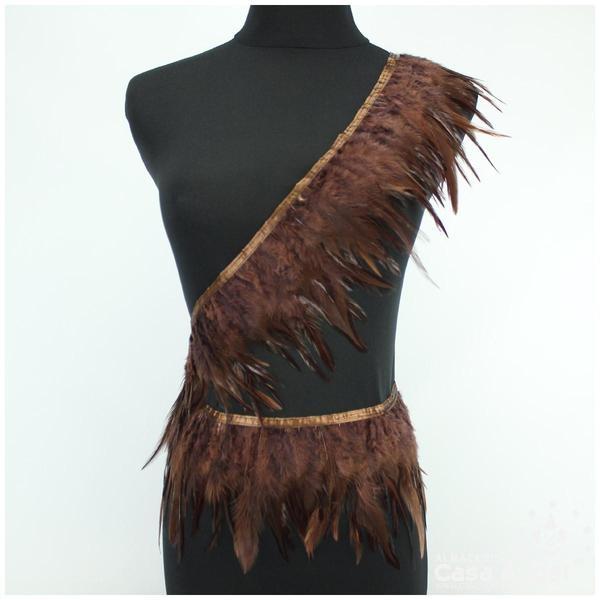 FLECO DE PLUMAS DE GALLO TINTADAS MARRÓN 16cm