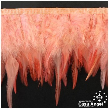 FLECO DE PLUMAS DE GALLO TINTADAS CORAL 16cm