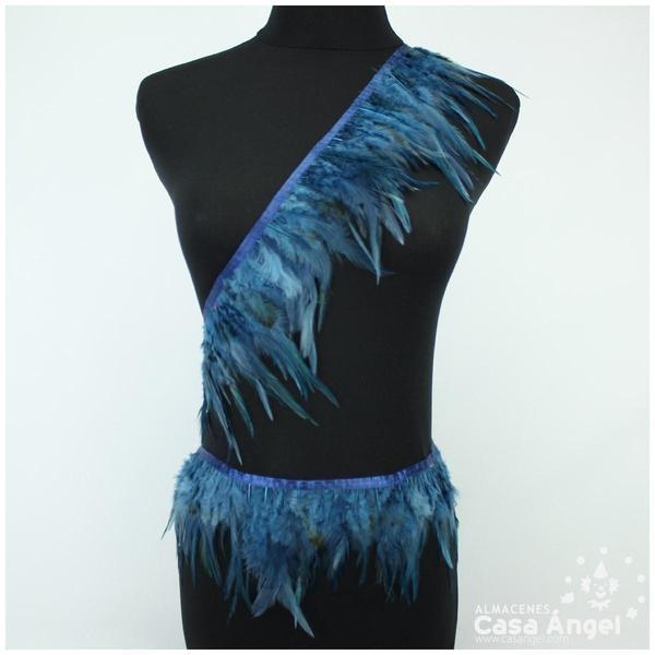 FLECO DE PLUMAS DE GALLO TINTADAS OCÉANO 16cm