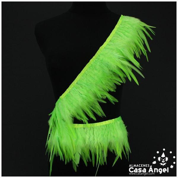 FLECO DE PLUMAS DE GALLO TINTADAS VERDE FLÚOR 16cm