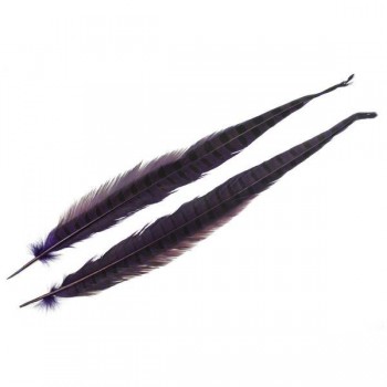 PLUMA DE FAISÁN TINTADA MORADA CON LABRADO NATURAL 45cm