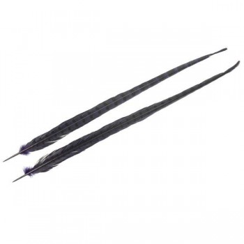 PLUMA DE FAISÁN TINTADA MORADO OSCURO CON LABRADO NATURAL 60cm