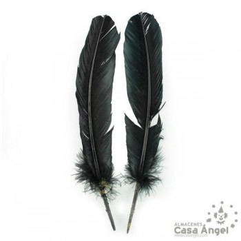 PLUMA DE PATO NEGRO SABLE CON PUNTA SESGADA 27cm BOLSA 2uds