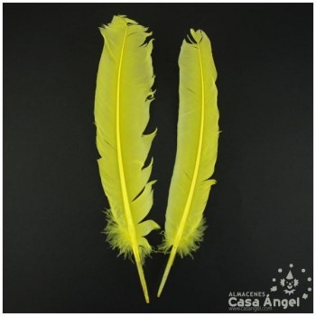 PLUMA DE PATO AMARILLA SABLE CON PUNTA SESGADA 27cm BOLSA 2uds